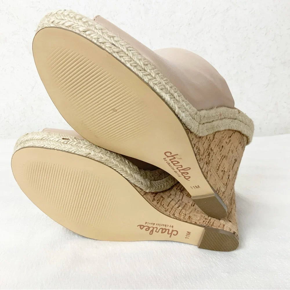 Charles David Balen Nude Espadrille Cork Wedges Size 11 Leather Summer Boho - Picture 7 of 8